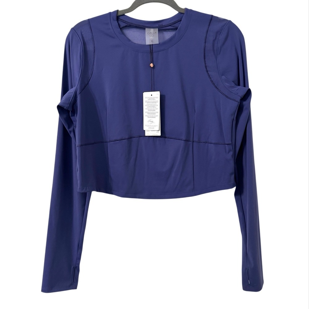 Calia Inspire Mesh Long Sleeve Top‎ XL Rich Blue Gym Athletic Yoga NWT Cropped
